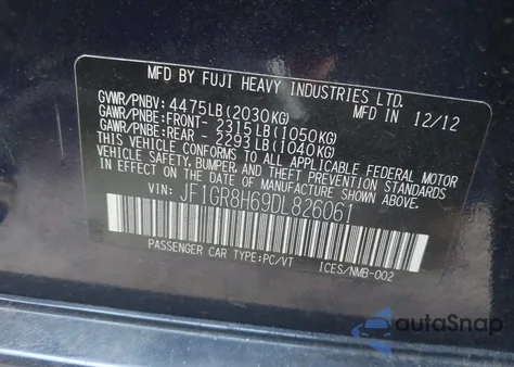 2013 Subaru Impreza Wrx Sti from USA, damaged, VIN JF1GR8H69DL826061